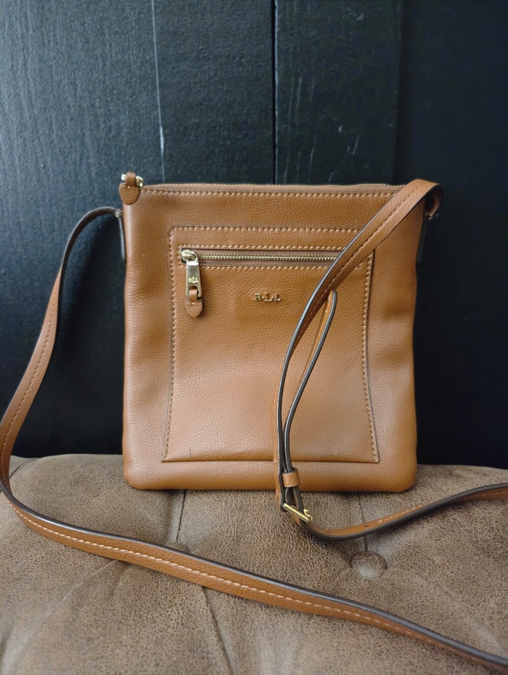 Lauren Ralph Lauren Tan Leather Crossbody with Gold Hardware ~ PLEASE READ